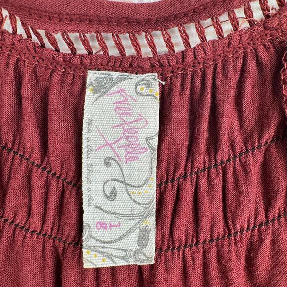 Free People Lace Trim Sleeveless V-Neck Blouse Womens Large Brown Red - Picture 8 of 12